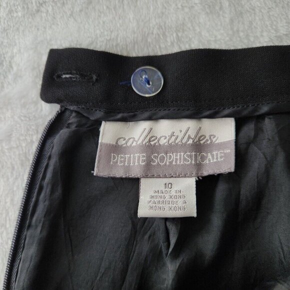 Vintage 90s Black Midi Skirt Size 10 Petite Collectibles Back Slit Goth Classic - Picture 10 of 13